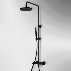 Στήλη Ντουζ Eurorama Slot 712065-400 Black Matt (Μαύρη Ματ) Κυκλική με Μπαταρία, Κολώνα Ρυθμιζόμενου Ύψους, Ανακλινόμενη Κεφαλή Φ20 εκ. και Τηλέφωνο Anticalcare με Στήριγμα και PVC Σπιράλ